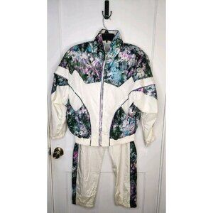 Vintage 1980s East West Lined Nylon Grandma Track Suit Jacket Pants Sz M Tie Dye